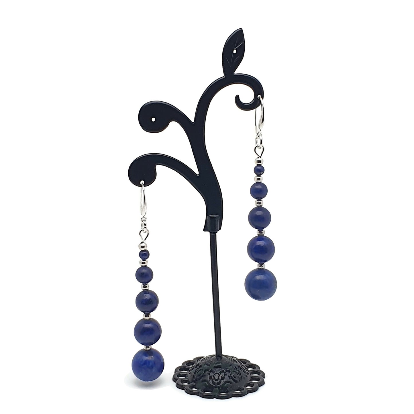 Blue Lapis Lazuli Beaded Graduated Boho Earrings Long Dangle Drop