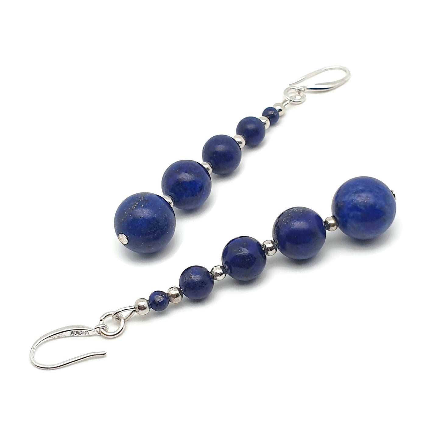 Blue Lapis Lazuli Beaded Graduated Boho Earrings Long Dangle Drop