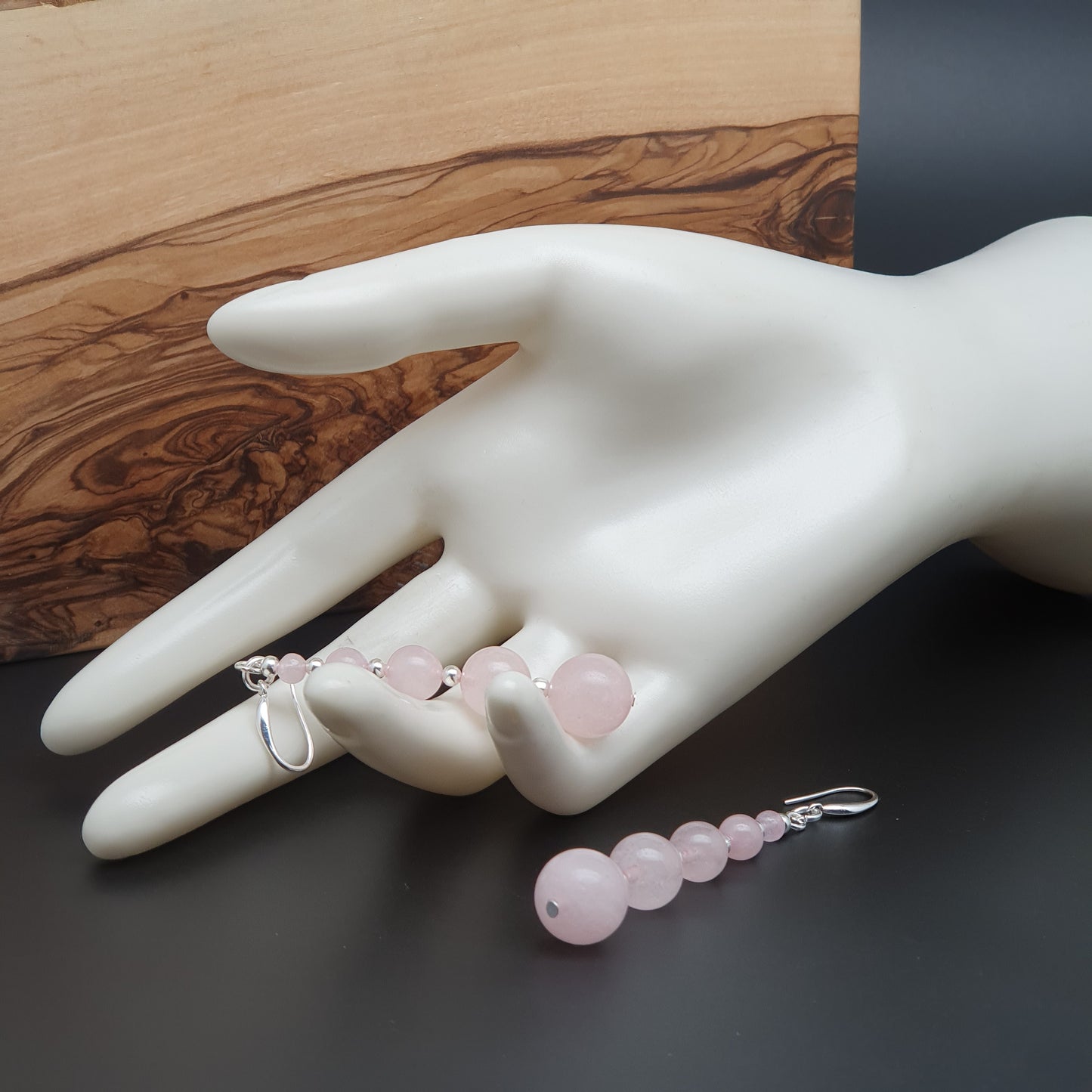 Pink Rose Quartz Beaded Graduated Earrings Long Dangle Drop