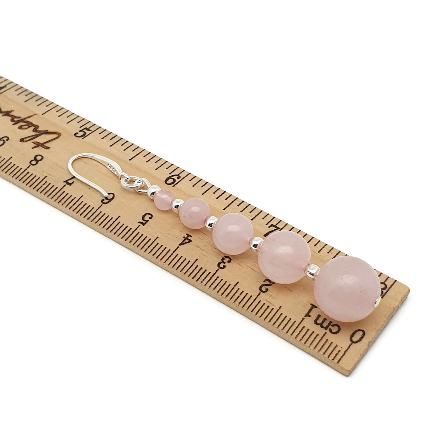 Pink Rose Quartz Beaded Graduated Earrings Long Dangle Drop