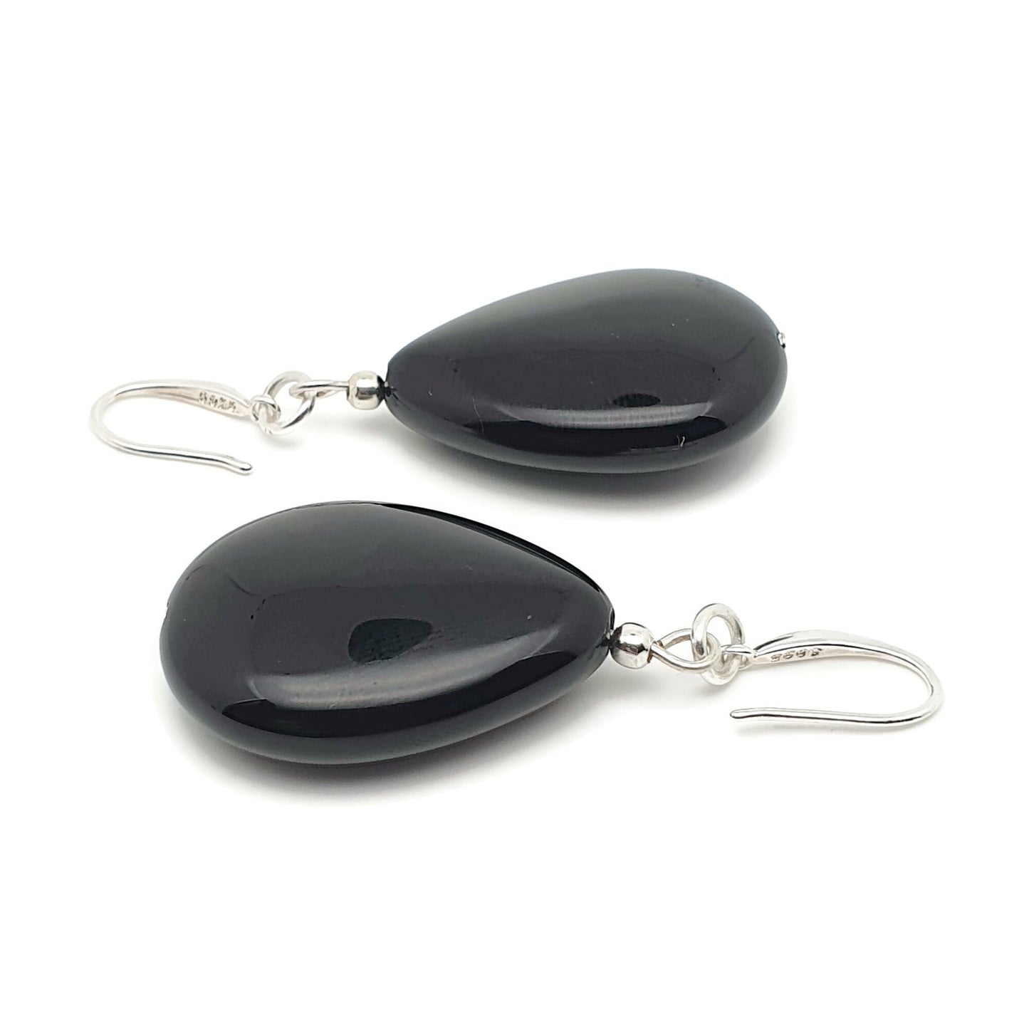 Black Agate Chunky Teardrop Dangle Drop Boho Earrings