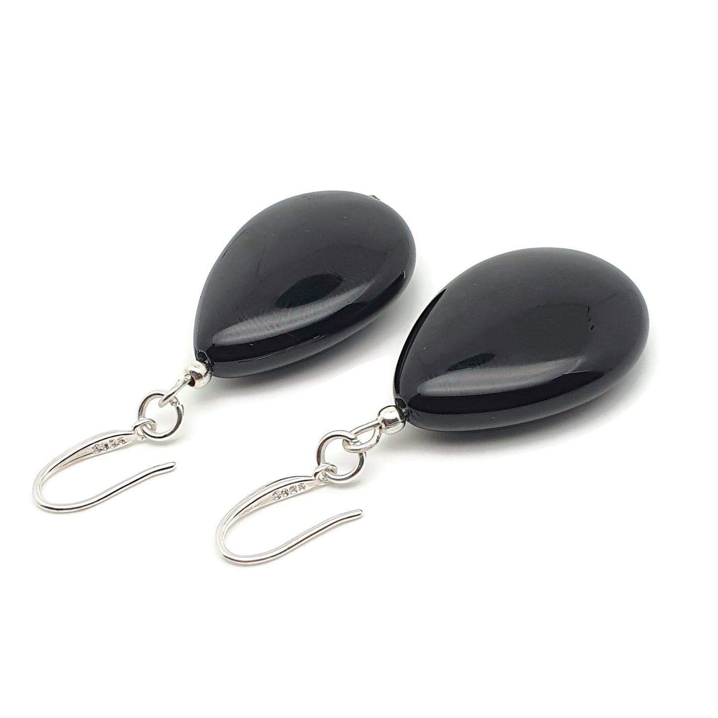 Black Agate Chunky Teardrop Dangle Drop Boho Earrings