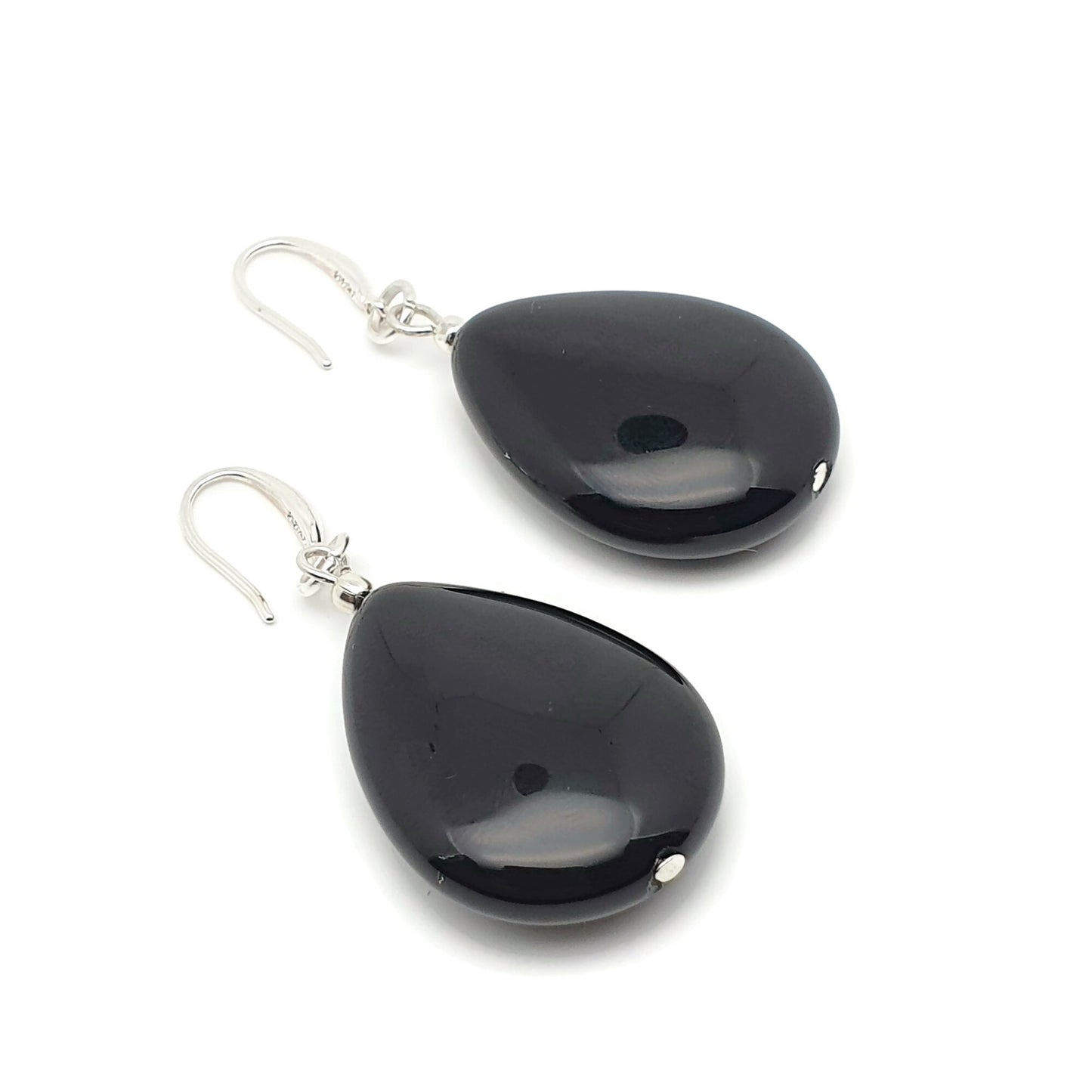 Black Agate Chunky Teardrop Dangle Drop Boho Earrings