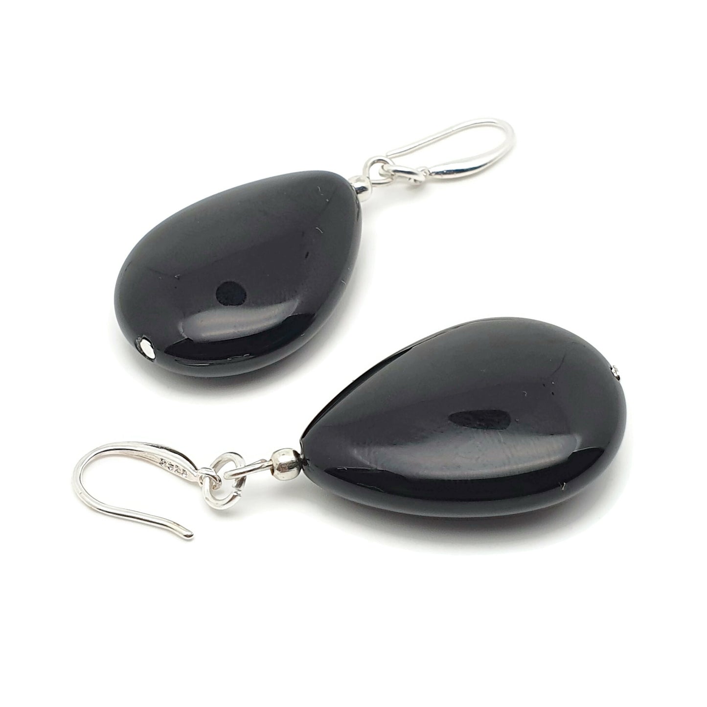 Black Agate Chunky Teardrop Dangle Drop Boho Earrings