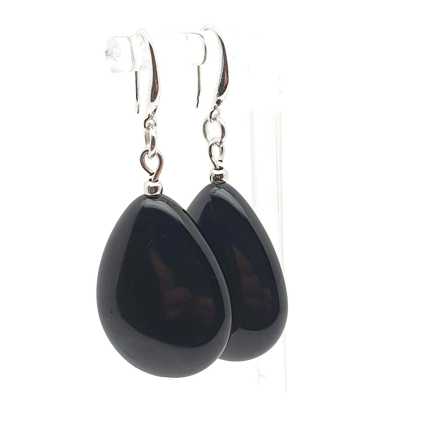 Black Agate Chunky Teardrop Dangle Drop Boho Earrings