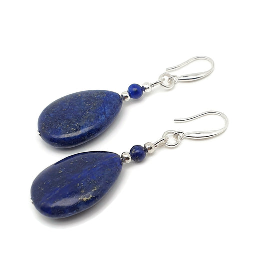 Blue Lapis Lazuli Dangle Drop Chunky Teardrop Boho Earrings