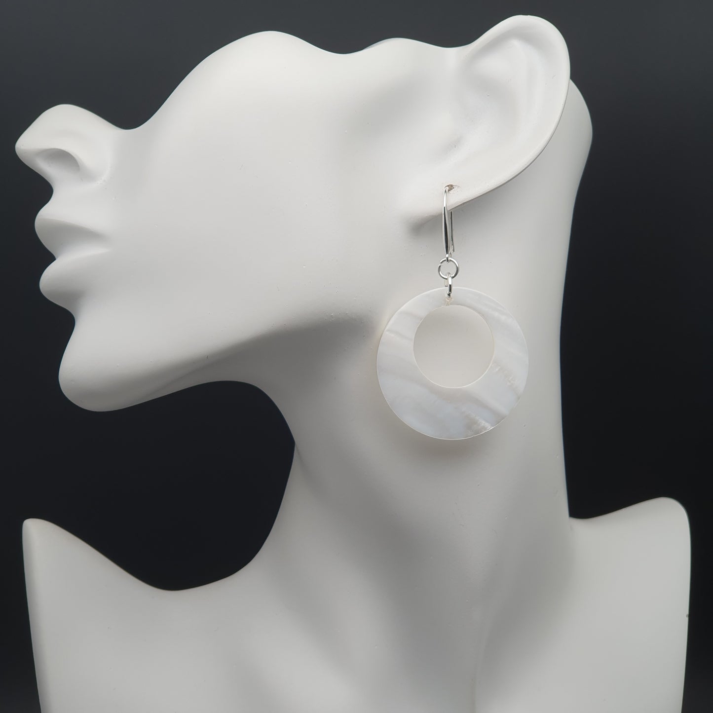 White Mother Of Pearl Hoop Earrings Long Dangle Drop