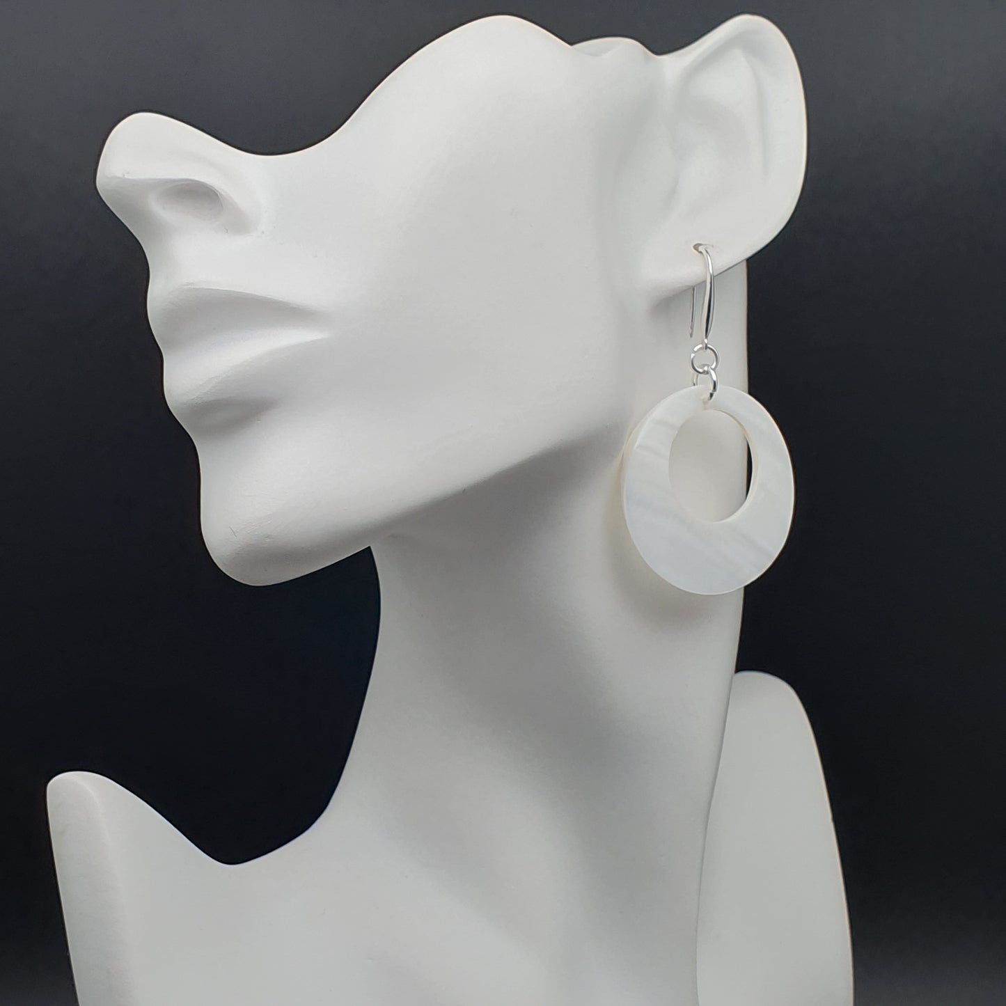 White Mother Of Pearl Hoop Earrings Long Dangle Drop