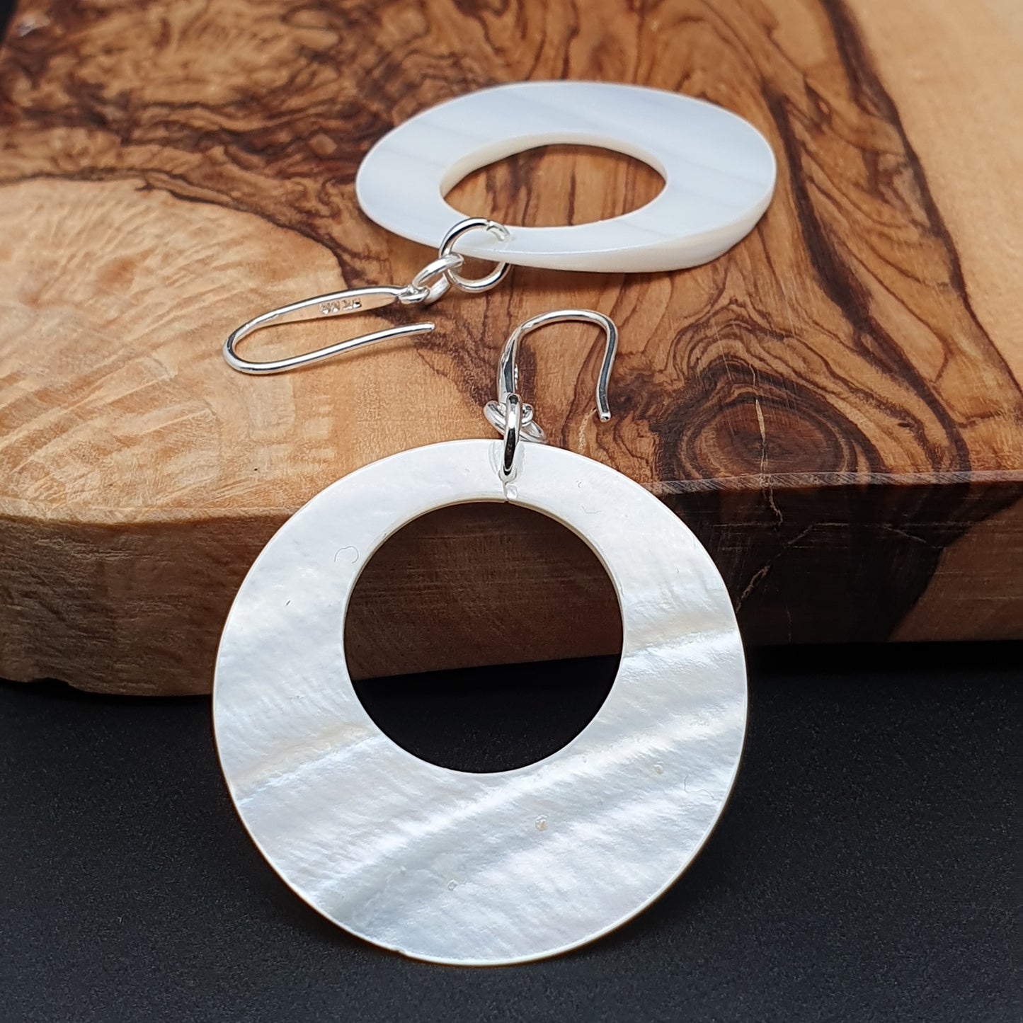 White Mother Of Pearl Hoop Earrings Long Dangle Drop