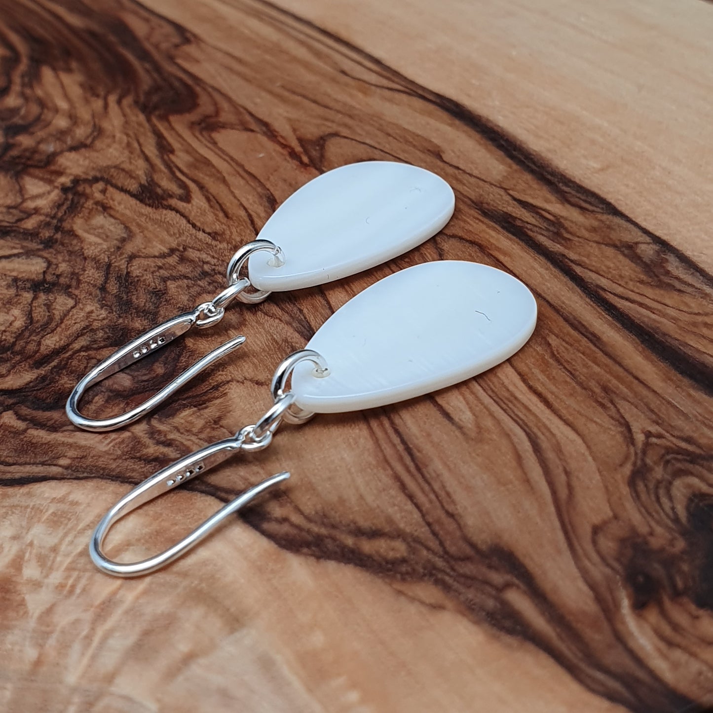 White Mother Of Pearl Teardrop Earrings Natural Shell Dangle Drop