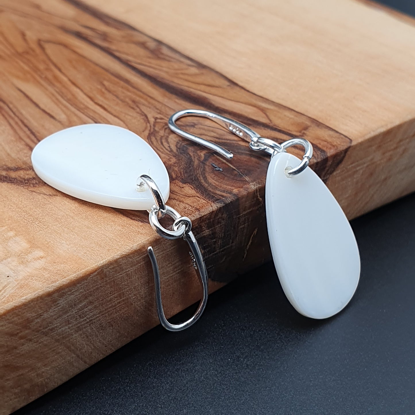 White Mother Of Pearl Teardrop Earrings Natural Shell Dangle Drop