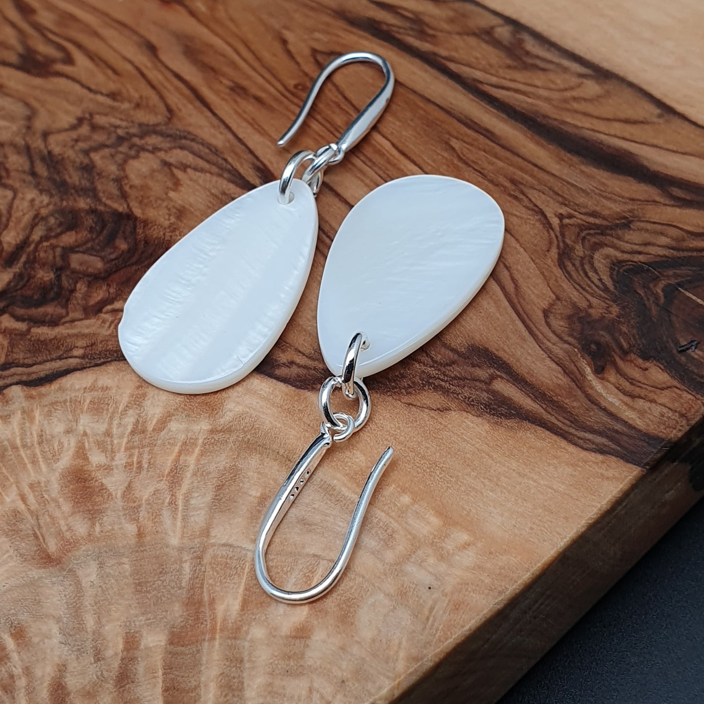 White Mother Of Pearl Teardrop Earrings Natural Shell Dangle Drop