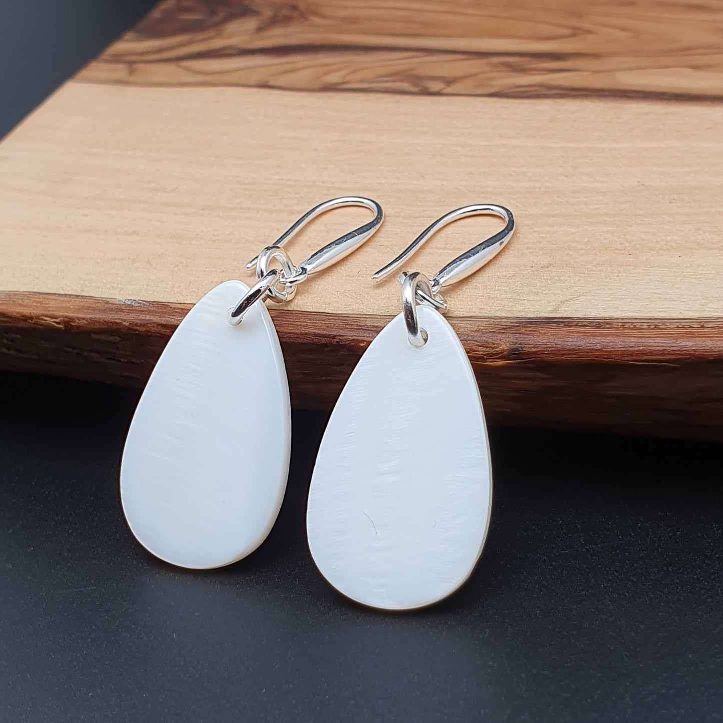 White Mother Of Pearl Teardrop Earrings Natural Shell Dangle Drop