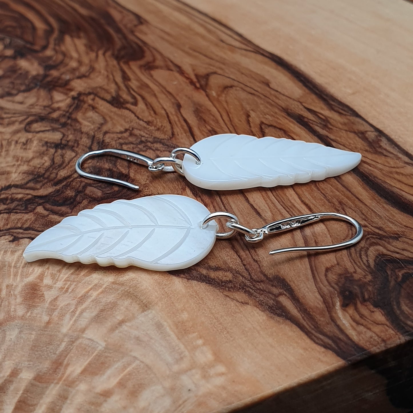 White Leaf Shell Earrings Natural Mother Of Pearl Dangle Drop