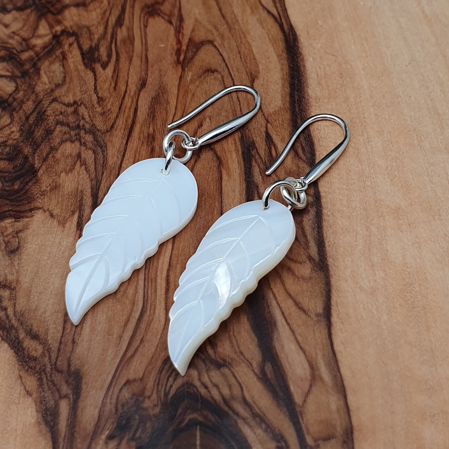 White Leaf Shell Earrings Natural Mother Of Pearl Dangle Drop