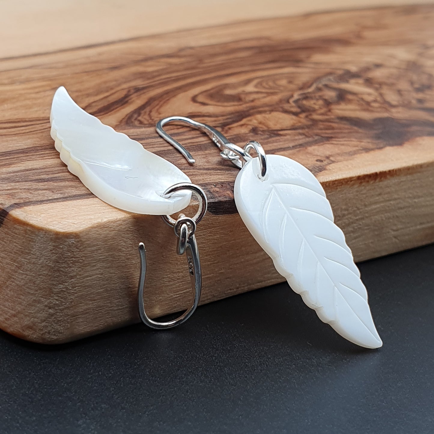 White Leaf Shell Earrings Natural Mother Of Pearl Dangle Drop