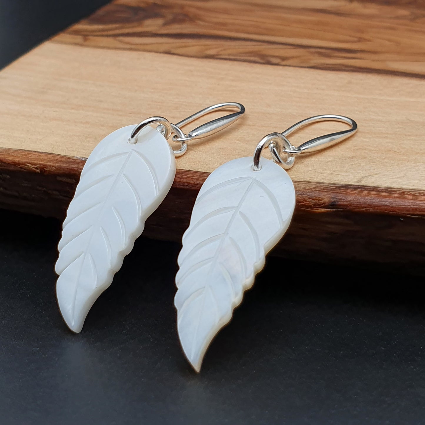 White Leaf Shell Earrings Natural Mother Of Pearl Dangle Drop