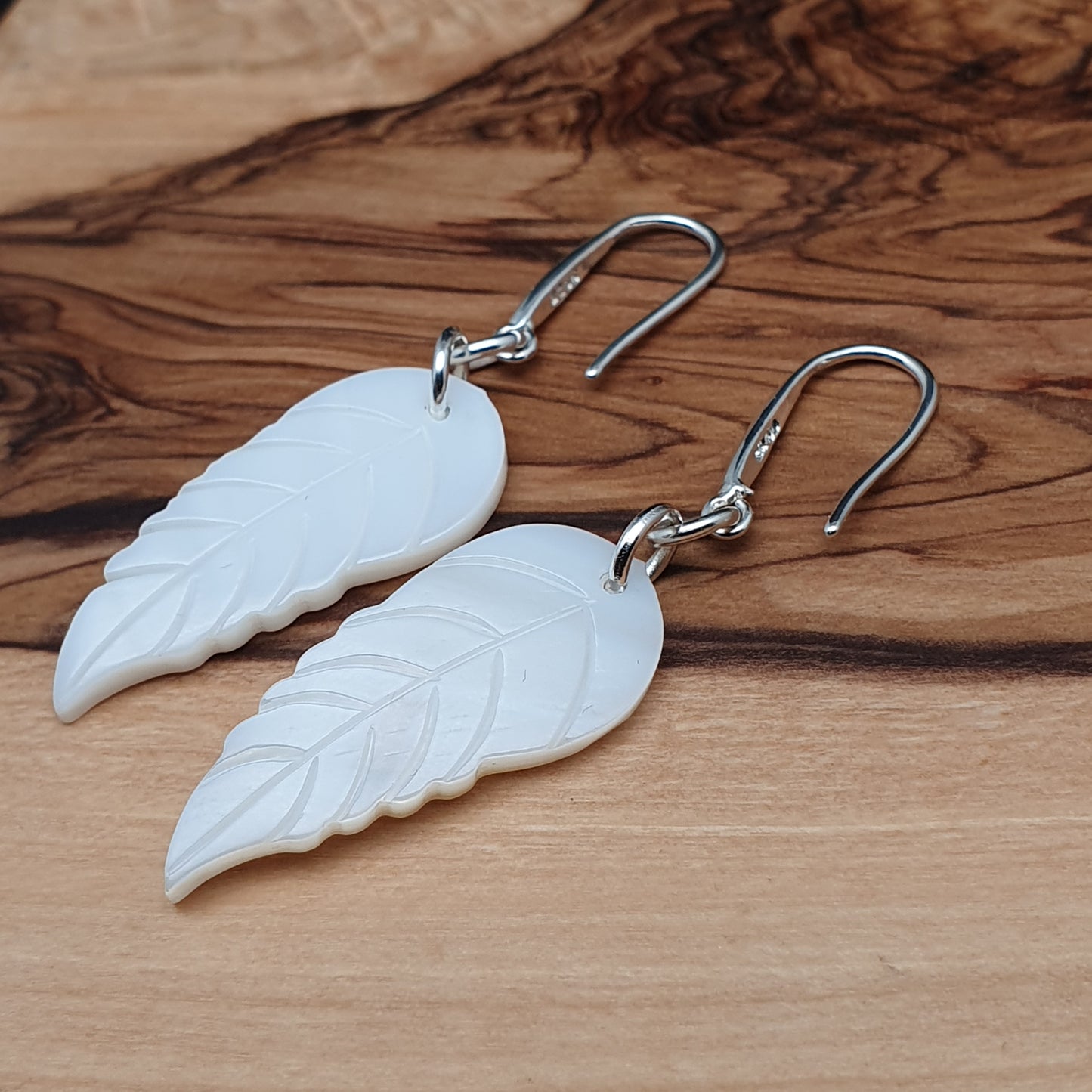 White Leaf Shell Earrings Natural Mother Of Pearl Dangle Drop