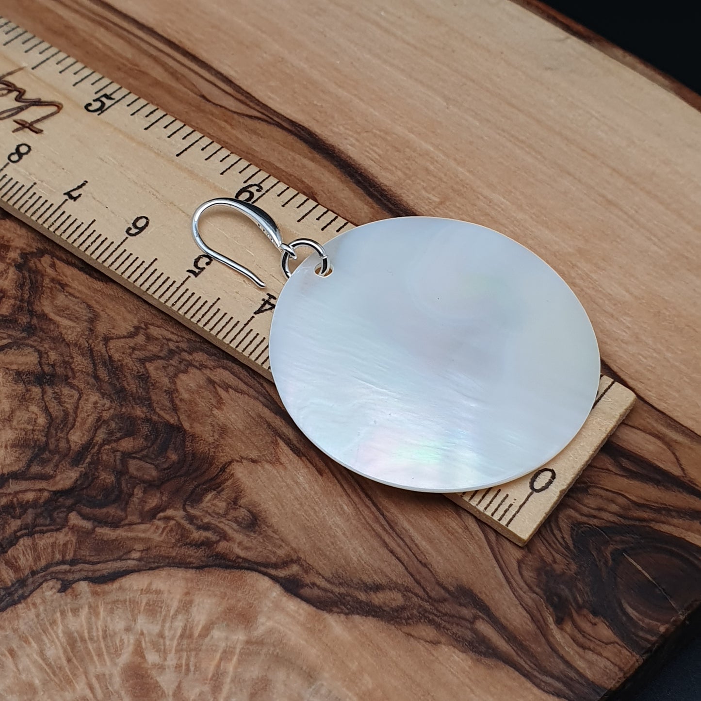 White Mother Of Pearl Large Disc Earrings Long Dangle Drop Round Sea Shell