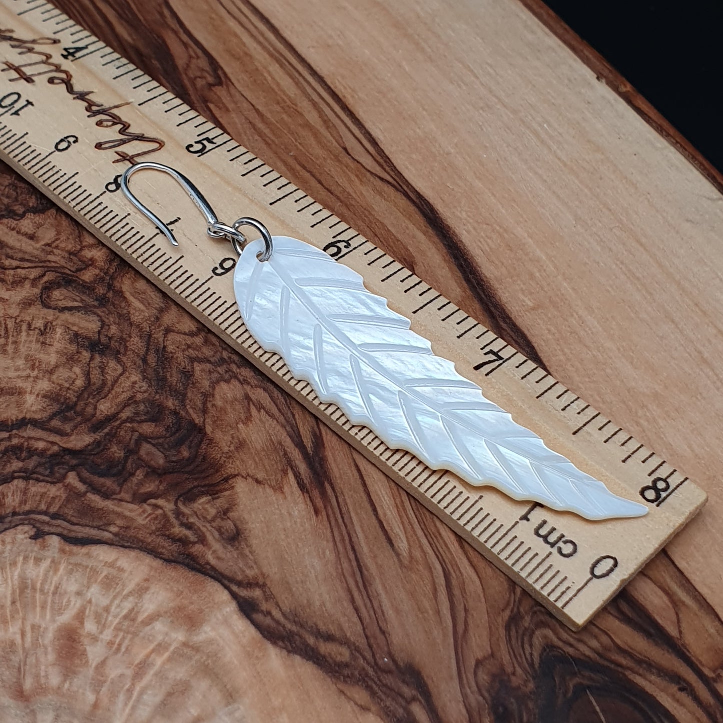 Long White Leaf Shell Earrings Carved Natural Mother of Pearl