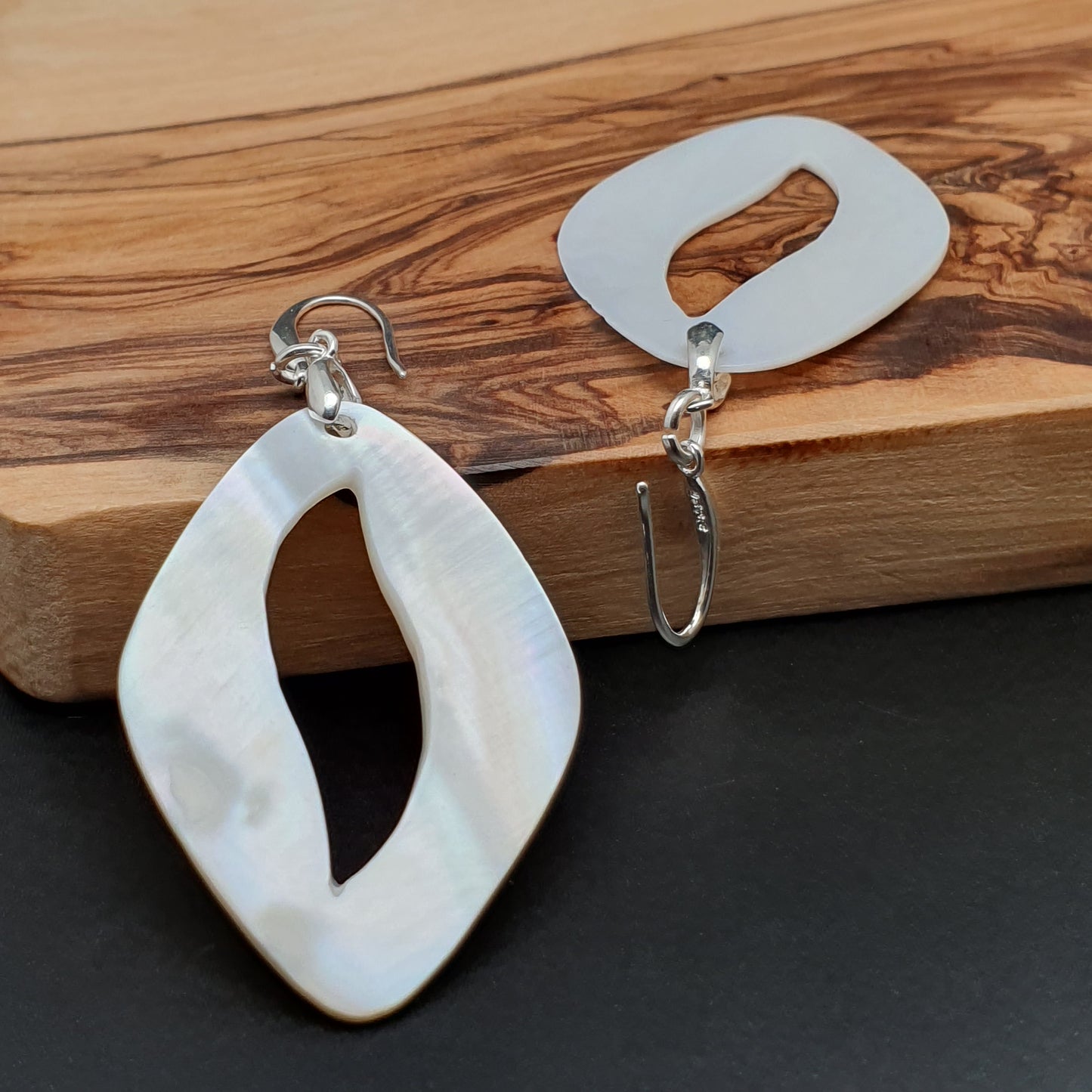 White Mother Of Pearl Geometric Boho Earrings Long Dangle Drop