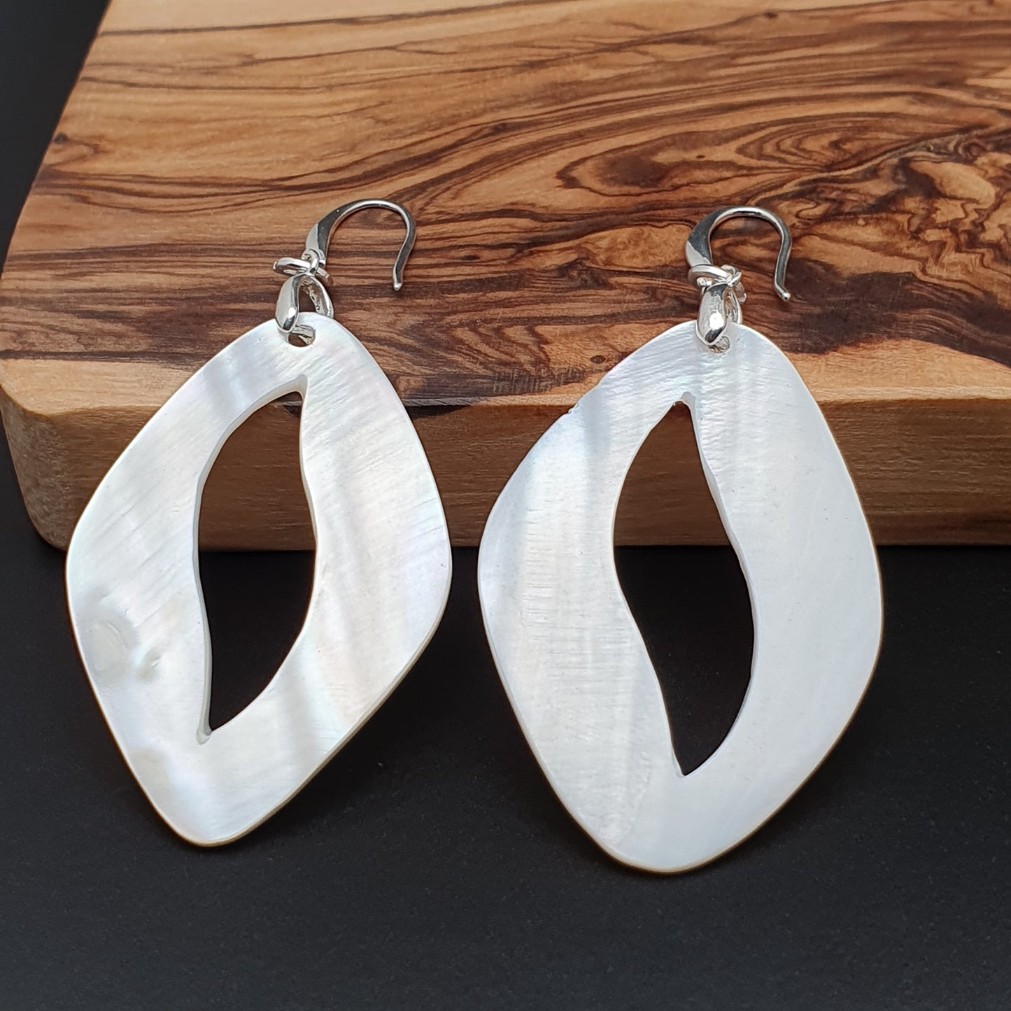 White Mother Of Pearl Geometric Boho Earrings Long Dangle Drop