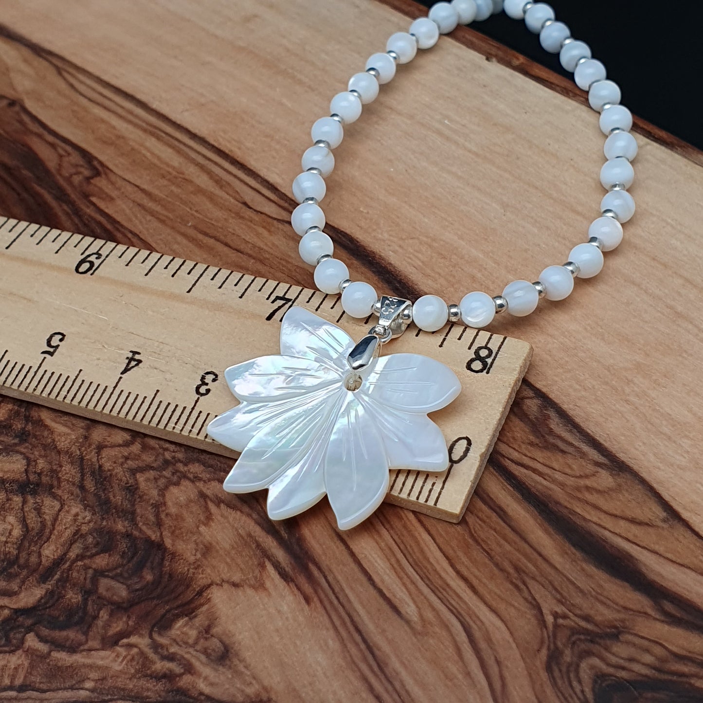 White Lotus Flower Necklace Natural Beaded Mother Of Pearl Carved Shell Pendant