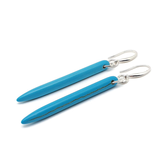 Turquoise Blue Spike Earrings Natural Howlite Long Dangle Drop