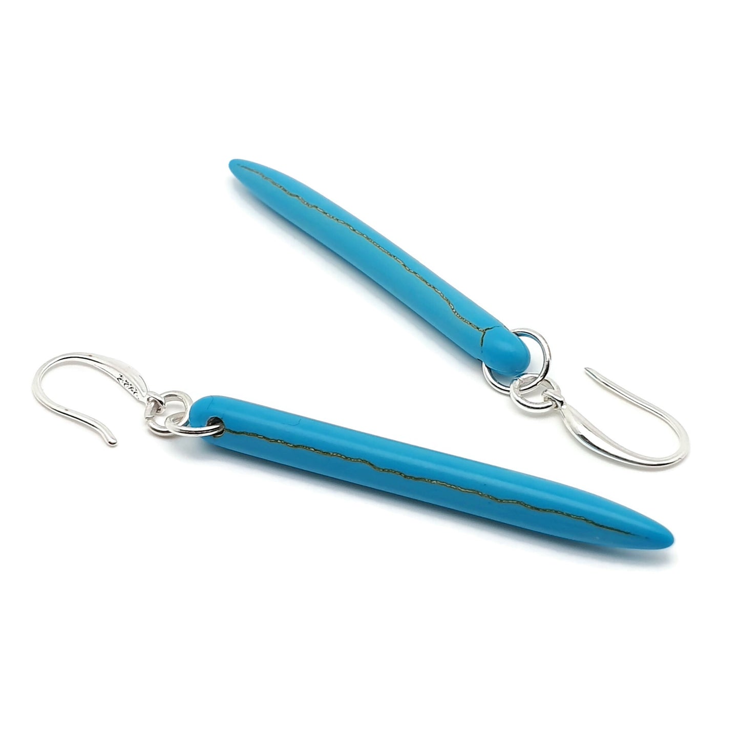 Turquoise Blue Spike Earrings Natural Howlite Long Dangle Drop