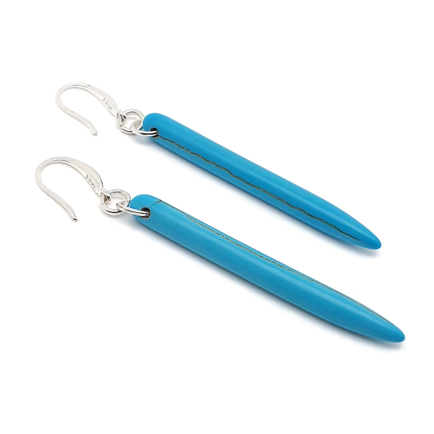 Turquoise Blue Spike Earrings Natural Howlite Long Dangle Drop