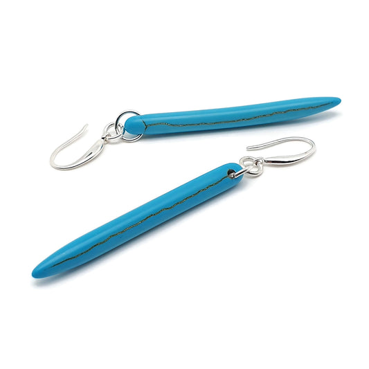 Turquoise Blue Spike Earrings Natural Howlite Long Dangle Drop