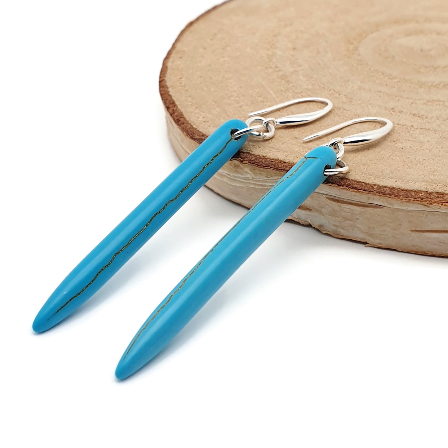 Turquoise Blue Spike Earrings Natural Howlite Long Dangle Drop