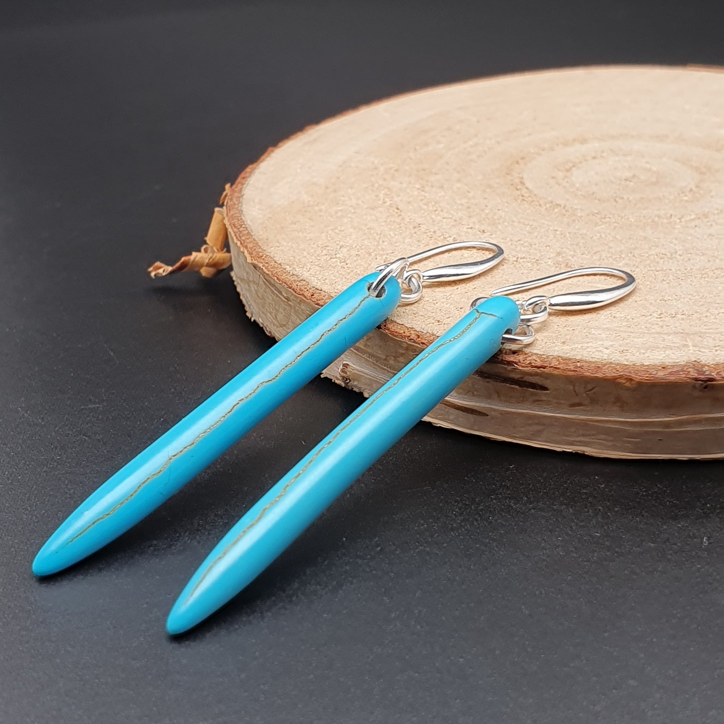 Turquoise Blue Spike Earrings Natural Howlite Long Dangle Drop