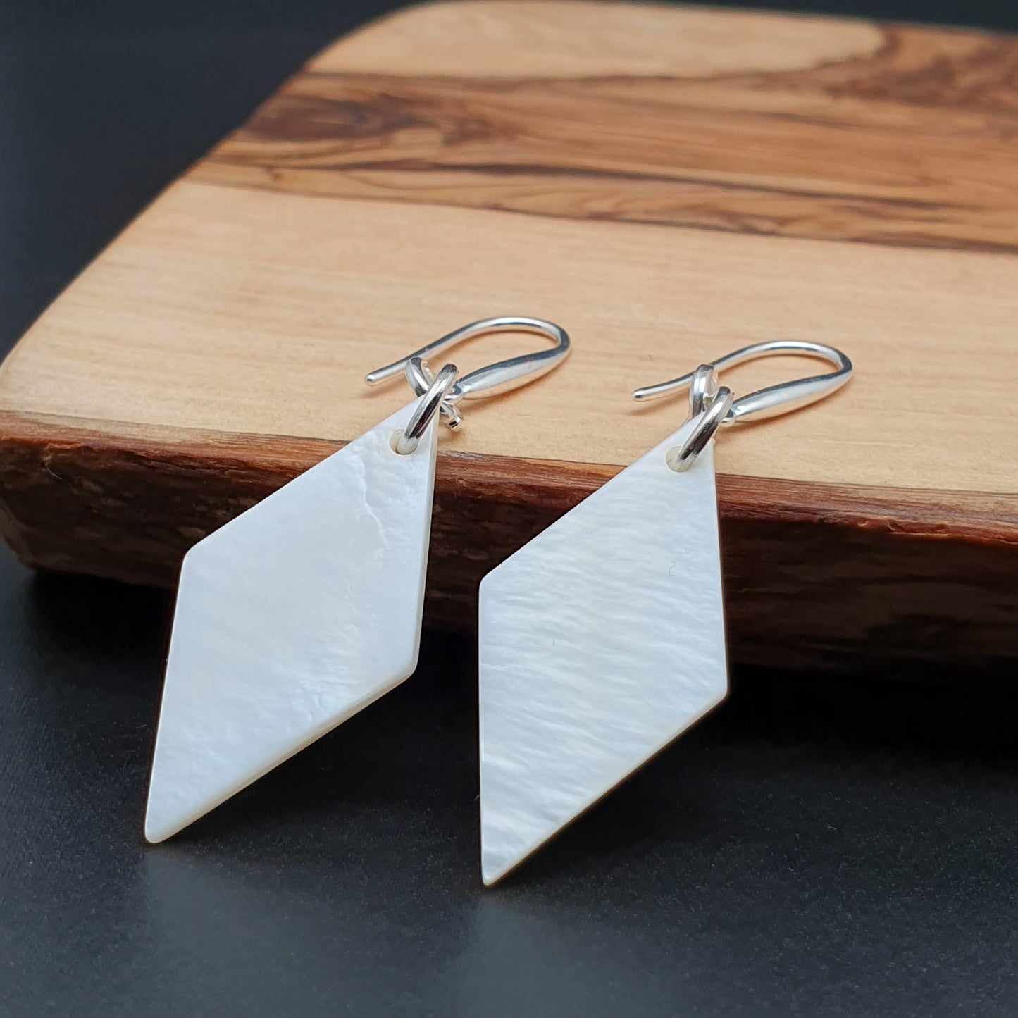 White Mother Of Pearl Geometric Shell Earrings Dangle Drop