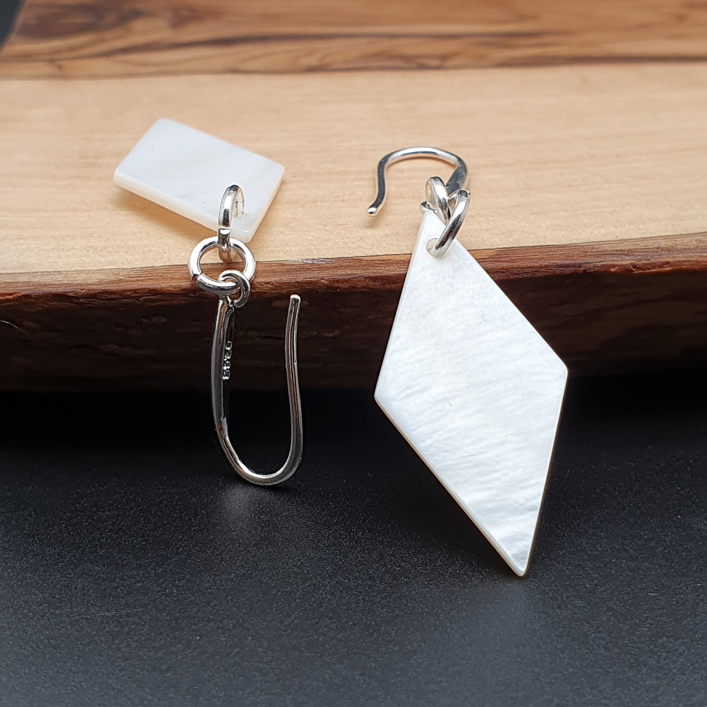 White Mother Of Pearl Geometric Shell Earrings Dangle Drop