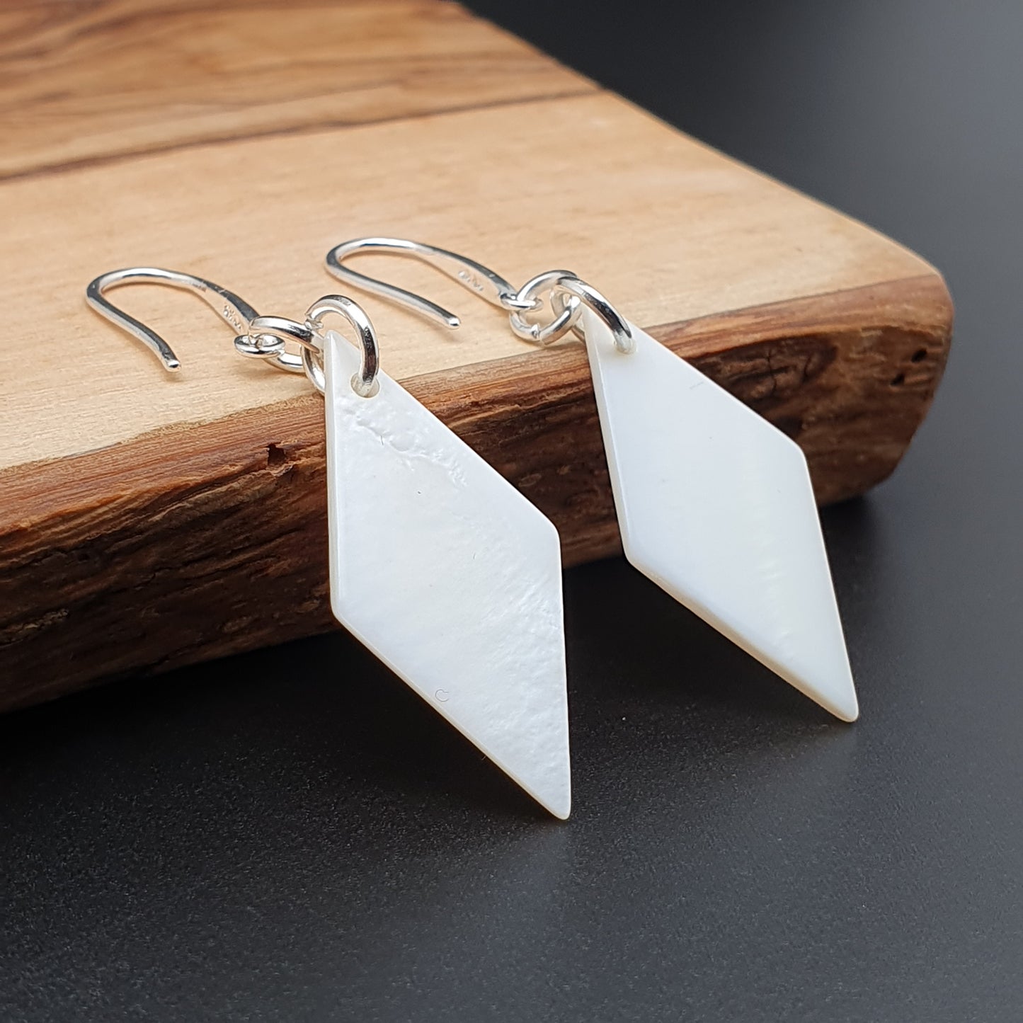 White Mother Of Pearl Geometric Shell Earrings Dangle Drop