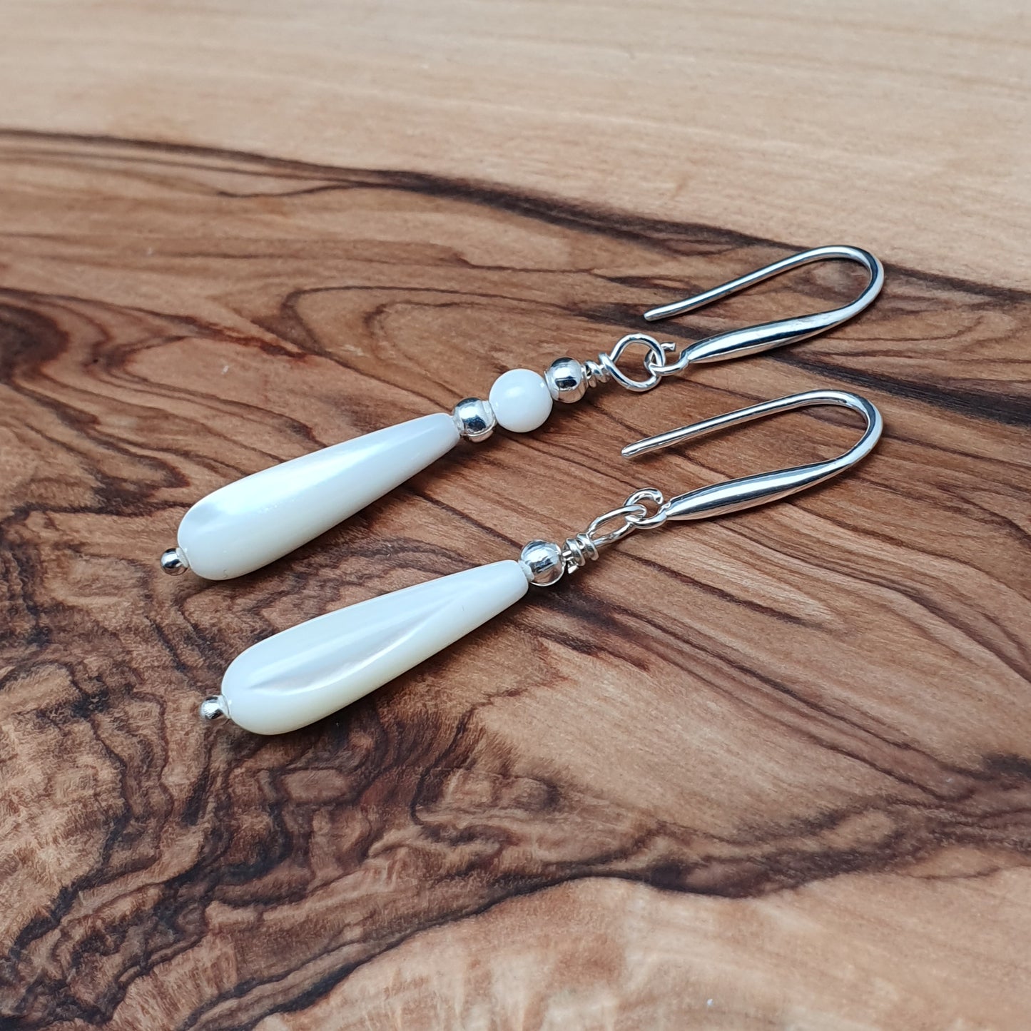 White Mother Of Pearl Teardrop Earrings Dangle Drop