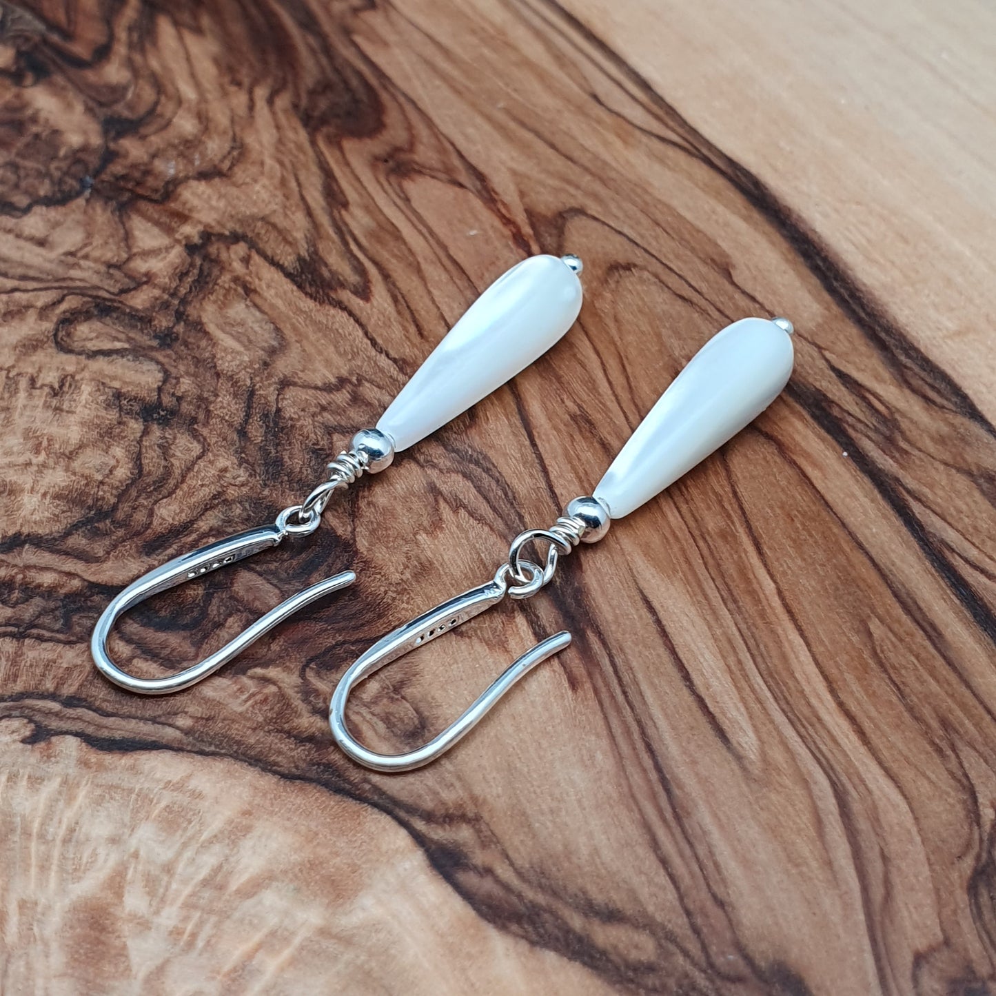 White Mother Of Pearl Teardrop Earrings Dangle Drop