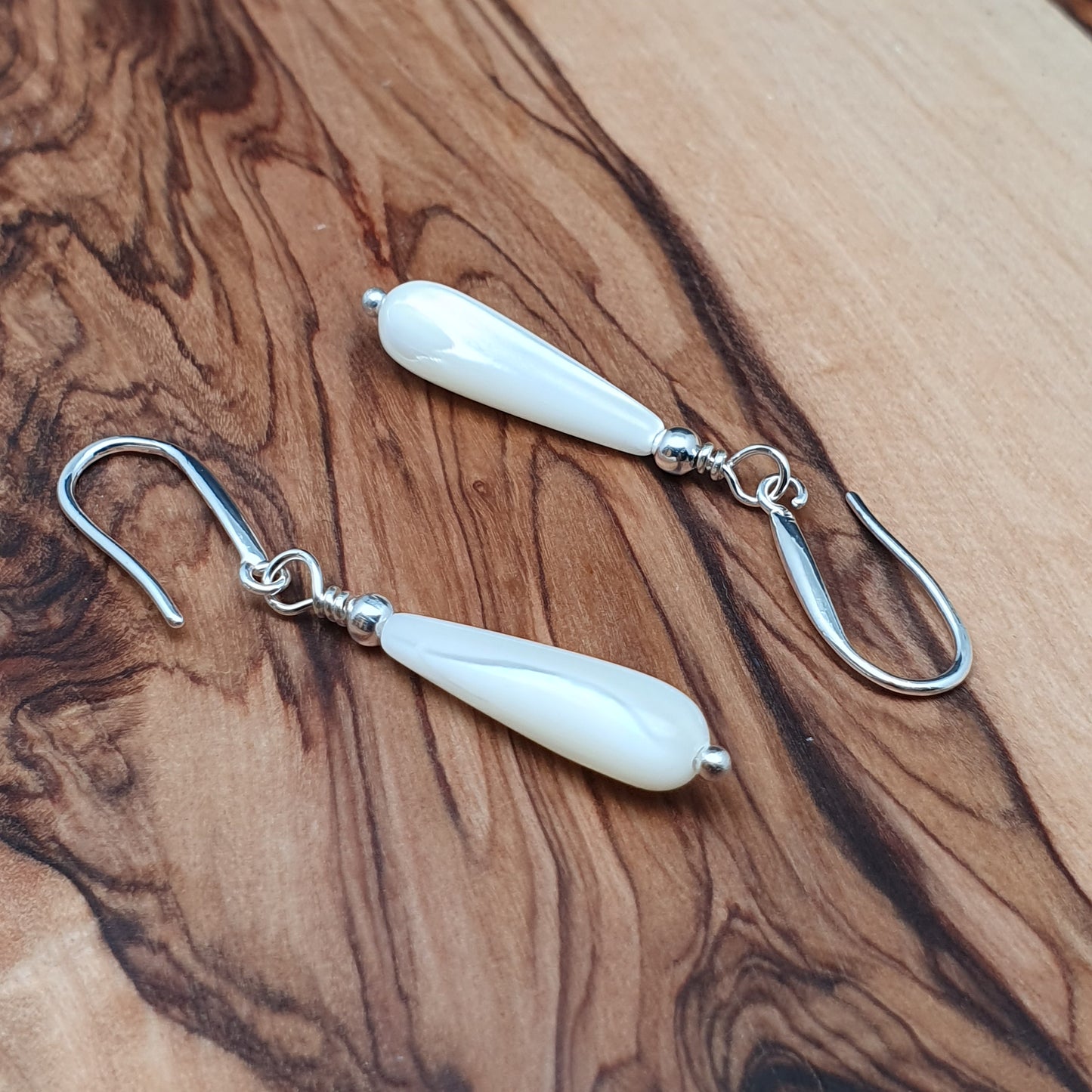 White Mother Of Pearl Teardrop Earrings Dangle Drop