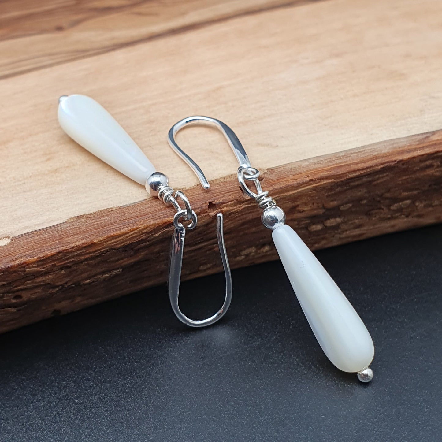 White Mother Of Pearl Teardrop Earrings Dangle Drop