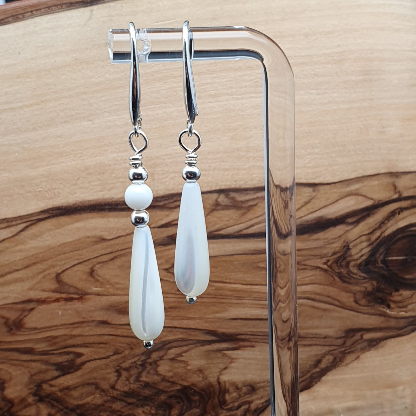 White Mother Of Pearl Teardrop Earrings Dangle Drop