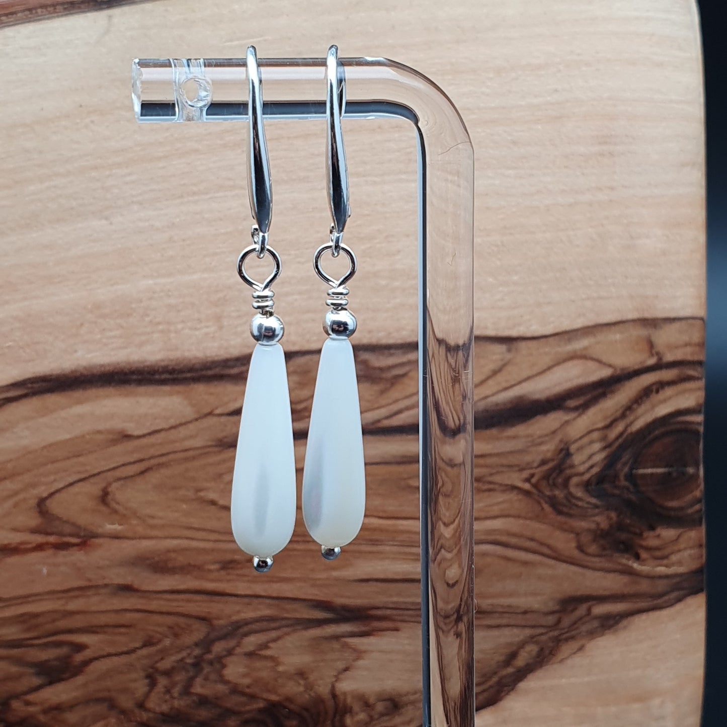 White Mother Of Pearl Teardrop Earrings Dangle Drop