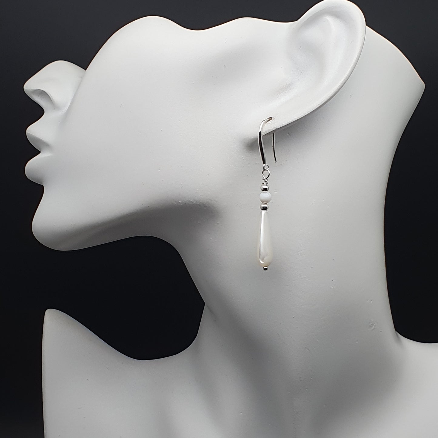 White Mother Of Pearl Teardrop Earrings Dangle Drop