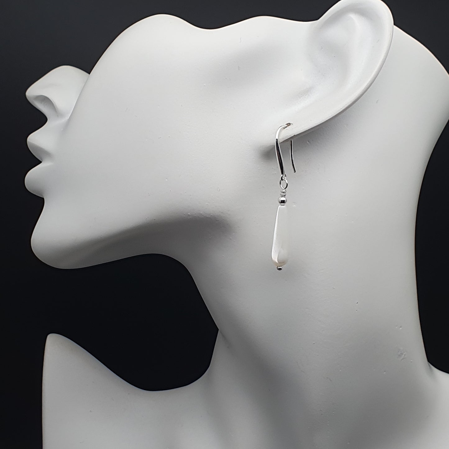 White Mother Of Pearl Teardrop Earrings Dangle Drop