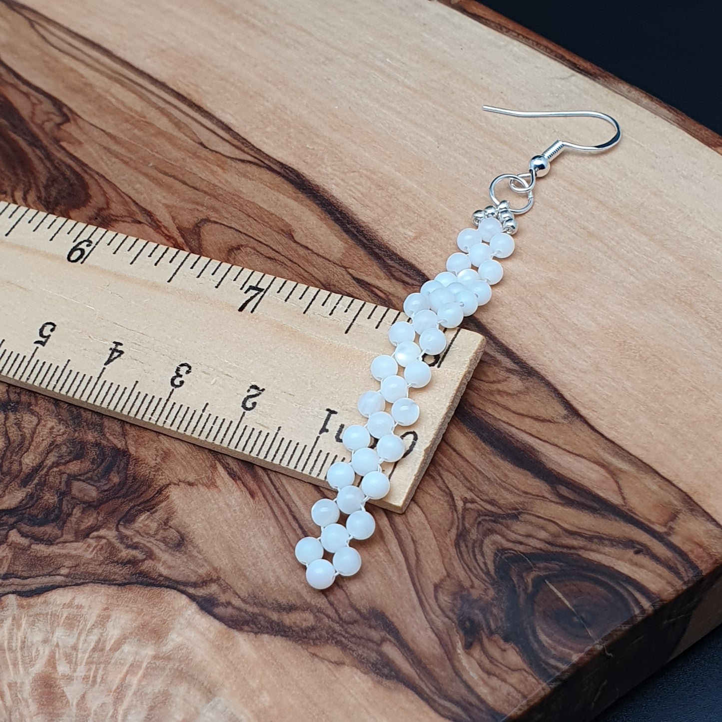 Long White Beaded Earrings Natural Mother Of Pearl Dangle Drop