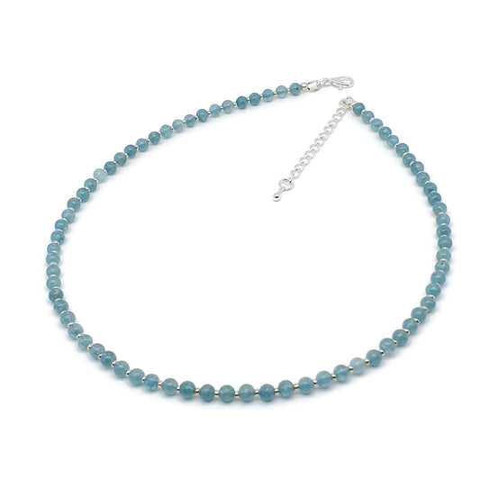 Blue Chalcedony Beaded Collar Necklace Silver Plated