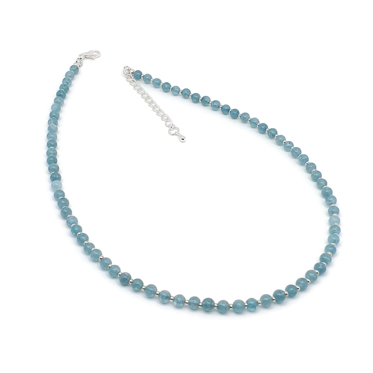 Blue Chalcedony Beaded Collar Necklace Silver Plated