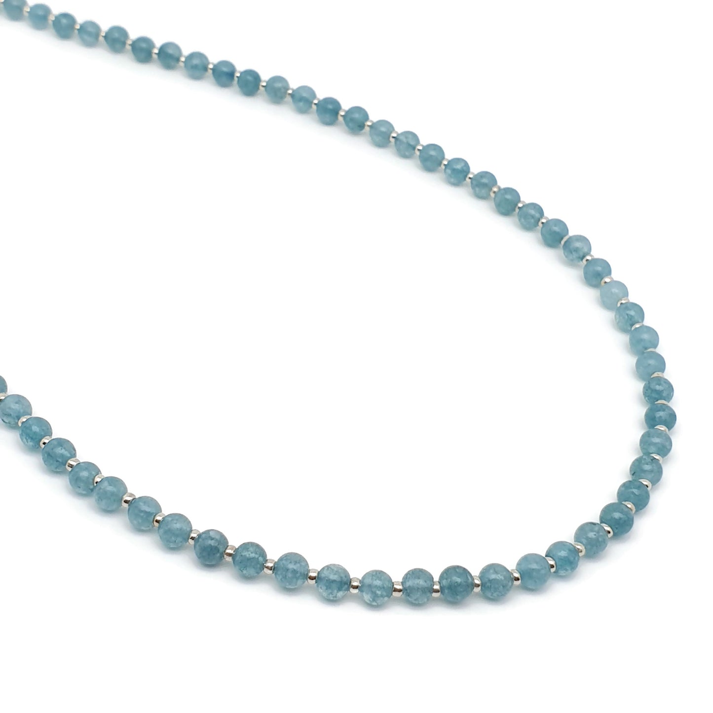 Blue Chalcedony Beaded Collar Necklace Silver Plated