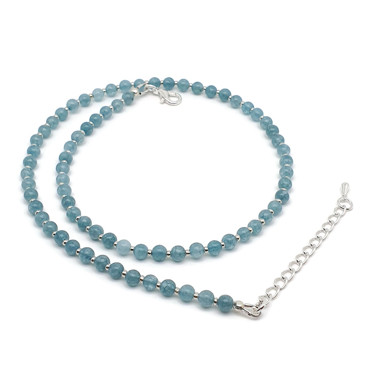 Blue Chalcedony Beaded Collar Necklace Silver Plated