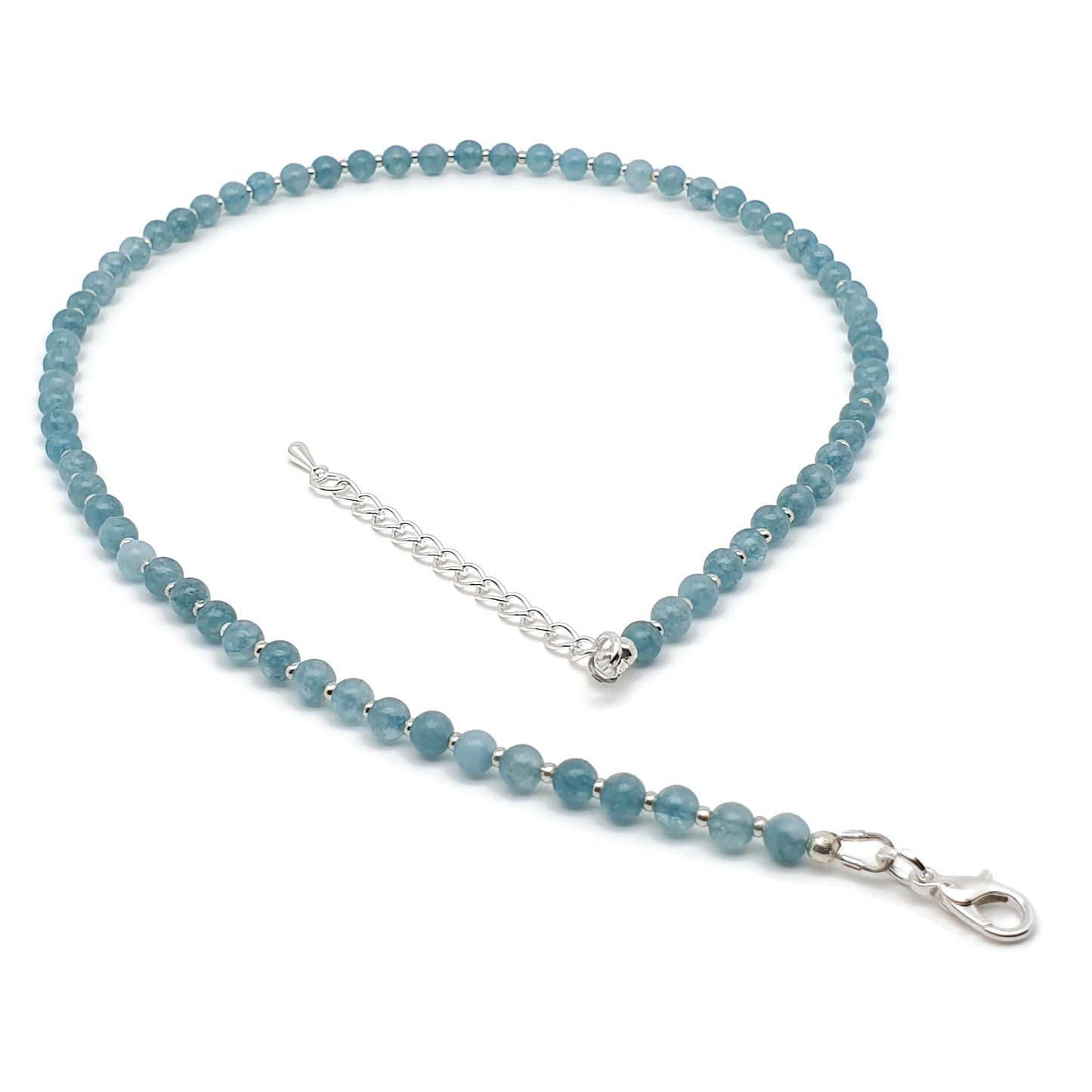 Blue Chalcedony Beaded Collar Necklace Silver Plated